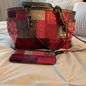 Leather and suede Coach purse